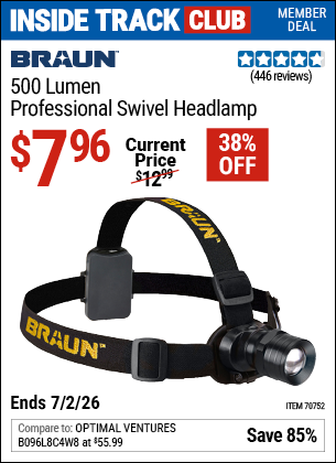 www.hfqpdb.com - BRAUN 500 LUMEN PROFESSIONAL SWIVEL HEADLAMP Lot No. 70752