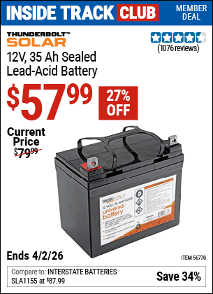 www.hfqpdb.com - THUNDERBOLT SOLAR 12V, 35 AH SEALED LEAD-ACID BATTERY Lot No. 56770