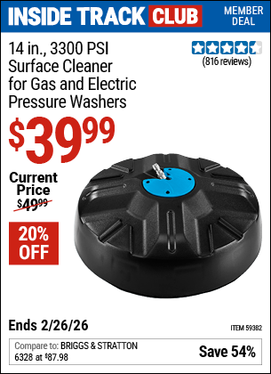 Harbor Freight 14 IN., 3300 PSI SURFACE CLEANER FOR GAS AND ELECTRIC PRESSURE WASHERS coupon