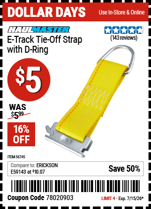 www.hfqpdb.com - HAUL-MASTER E-TRACK TIE-OFF STRAP WITH D-RING Lot No. 56745