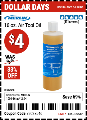www.hfqpdb.com - MERLIN 16 OZ. AIR TOOL OIL Lot No. 71298