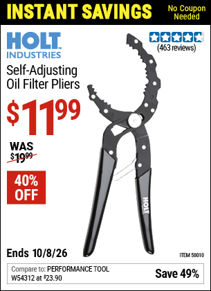 www.hfqpdb.com - HOLT INDUSTRIES SELF-ADJUSTING OIL FILTER PLIERS Lot No. 58010