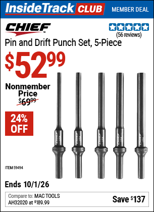 www.hfqpdb.com - CHIEF PIN AND DRIFT PUNCH SET, 5-PIECE Lot No. 59494