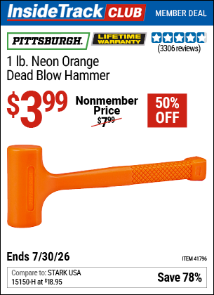 www.hfqpdb.com - PITTSBURGH 1 LB. NEON ORANGE DEAD BLOW HAMMER Lot No. 41796