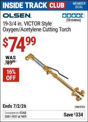 www.hfqpdb.com - OLSEN 19-3/4 IN. VICTOR STYLE OXYGEN/ACETYLENE CUTTING TORCH Lot No. 57913
