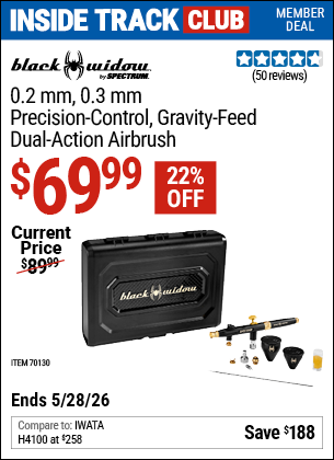 Harbor Freight BLACK WIDOW BY SPECTRUM 0.2 MM, 0.3 MM PRECISION-CONTROL, GRAVITY-FEED, DUAL-ACTION AIRBRUSH coupon