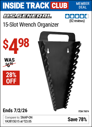 www.hfqpdb.com - U.S. GENERAL 15-SLOT WRENCH ORGANIZER Lot No. 70874