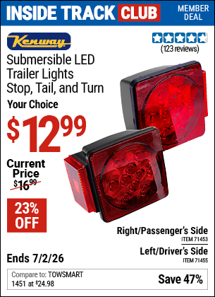 www.hfqpdb.com - KENWAY SUBMERSIBLE LED RIGHT/PASSENGER'S SIDE TRAILER LIGHT Lot No. 71453