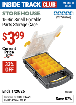www.hfqpdb.com - STOREHOUSE 15-BIN SMALL PORTABLE PARTS STORAGE CASE Lot No. 64811