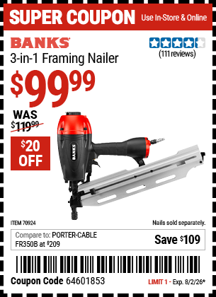 www.hfqpdb.com - BANKS 3-IN-1 FRAMING NAILER Lot No. 70924