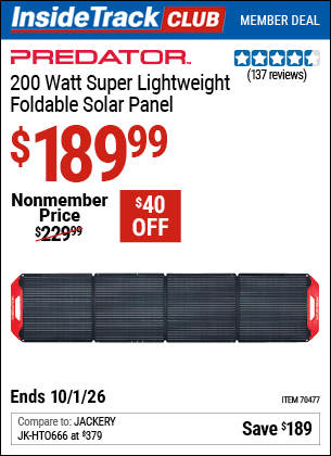 www.hfqpdb.com - PREDATOR 200 WATT SUPER LIGHTWEIGHT FOLDABLE SOLAR PANEL Lot No. 70477