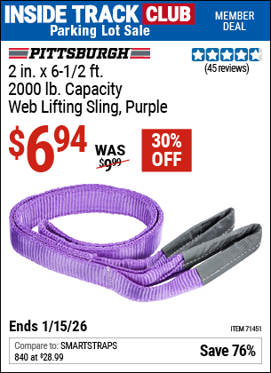 www.hfqpdb.com - PITTSBURGH 2 IN. X 6-1/2 FT., 2000 LB. CAPACITY WEB LIFTING SLING, PURPLE Lot No. 71451
