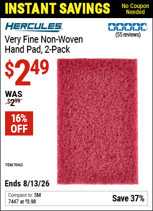www.hfqpdb.com - HERCULES VERY FINE NON-WOVEN HAND PAD, 2-PACK Lot No. 70462