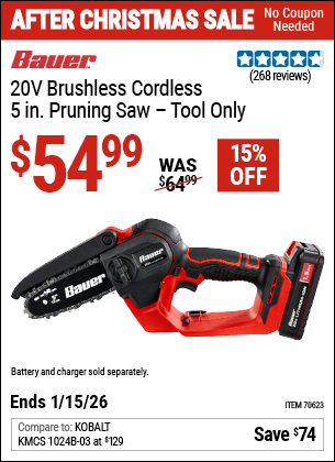 www.hfqpdb.com - BAUER 20V BRUSHLESS CORDLESS, 5 IN. PRUNING SAW &ndash; TOOL ONLY Lot No. 70623