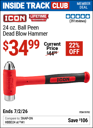 www.hfqpdb.com - ICON 24 OZ. BALL PEEN DEAD BLOW HAMMER Lot No. 59702