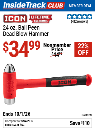 www.hfqpdb.com - ICON 24 OZ. BALL PEEN DEAD BLOW HAMMER Lot No. 59702