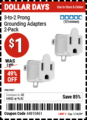www.hfqpdb.com - 3-TO-2 PRONG GROUNDING ADAPTERS, 2-PACK Lot No. 59827