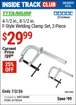 www.hfqpdb.com - TITANIUM 4-1/2 IN., 8-1/2 IN. F-STYLE WELDING CLAMP SET, 2-PIECE Lot No. 70985