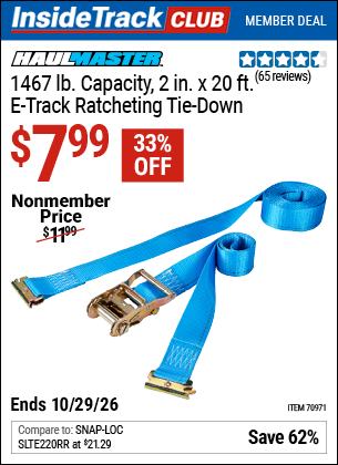 www.hfqpdb.com - HAUL-MASTER 1467 LB. CAPACITY, 2 IN. X 20 FT. E-TRACK RATCHETING TIE-DOWN Lot No. 70971