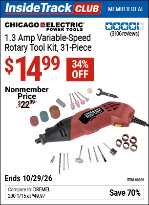 www.hfqpdb.com - CHICAGO ELECTRIC POWER TOOLS 1.3 AMP VARIABLE-SPEED ROTARY TOOL KIT, 31-PIECE Lot No. 68696