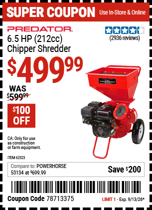 www.hfqpdb.com - PREDATOR 6.5 HP (212CC) CHIPPER SHREDDER Lot No. 62323