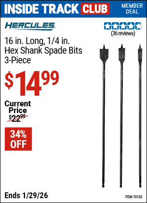 www.hfqpdb.com - HERCULES 16 IN. LONG, 1/4 IN. HEX SHANK SPADE BITS, 3-PIECE Lot No. 70120