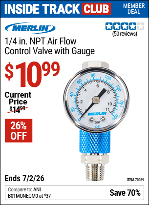 www.hfqpdb.com - MERLIN 1/4 IN. NPT AIR FLOW CONTROL VALVE WITH GAUGE Lot No. 70939