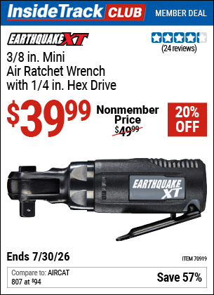 www.hfqpdb.com - EARTHQUAKE XT 3/8 IN. MINI AIR RATCHET WRENCH WITH 1/4 IN. HEX DRIVE Lot No. 70919