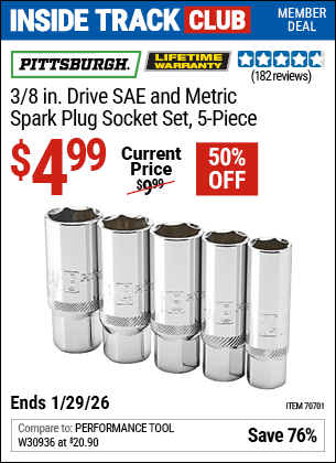 www.hfqpdb.com - PITTSBURGH 3/8 IN. DRIVE SAE AND METRIC SPARK PLUG SOCKET SET, 5-PIECE Lot No. 70701