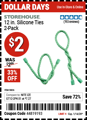 www.hfqpdb.com - STOREHOUSE 12 IN. SILICONE TIES, 2-PACK Lot No. 58036