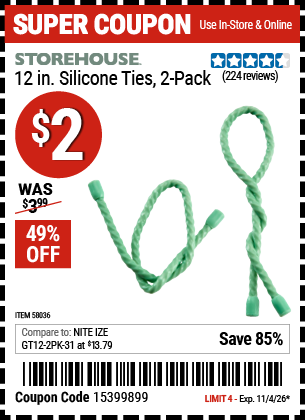 www.hfqpdb.com - STOREHOUSE 12 IN. SILICONE TIES, 2-PACK Lot No. 58036