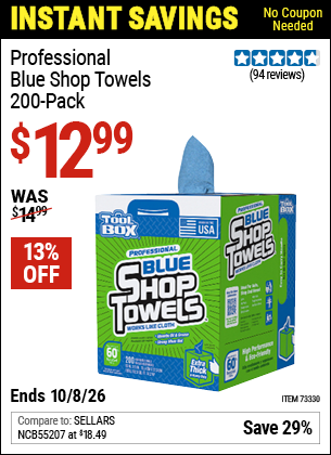 www.hfqpdb.com - TOOLBOX PROFESSIONAL BLUE SHOP TOWELS 200-PACK Lot No. 73330
