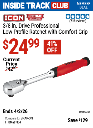 www.hfqpdb.com - ICON 3/8 IN. DRIVE PROFESSIONAL LOW-PROFILE RATCHET WITH COMFORT GRIP Lot No. 56190