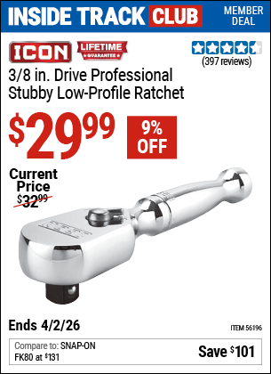 www.hfqpdb.com - ICON 3/8 IN. DRIVE PROFESSIONAL STUBBY LOW-PROFILE RATCHET Lot No. 56196