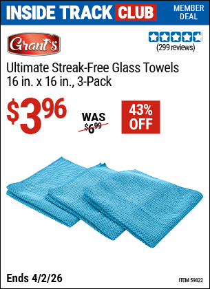 www.hfqpdb.com - GRANT'S ULTIMATE STREAK-FREE GLASS TOWELS, 16 IN. X 16 IN., 3-PACK Lot No. 59822