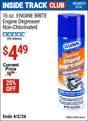 www.hfqpdb.com - GUNK 15 OZ. ENGINE BRITE&reg; ENGINE DEGREASER Lot No. 64/68702