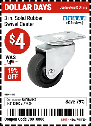 www.hfqpdb.com - 3 IN. SOLID RUBBER SWIVEL CASTER Lot No. 61645