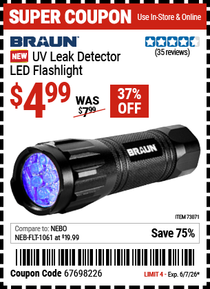 www.hfqpdb.com - BRAUN UV LEAK DETECTOR LED FLASHLIGHT Lot No. 73071