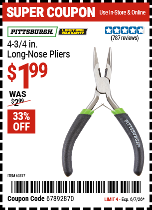 www.hfqpdb.com - PITTSBURGH 4-3/4 IN. LONG-NOSE PLIERS Lot No. 63817