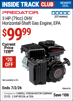 www.hfqpdb.com - PREDATOR 3 HP (79CC) OHV HORIZONTAL-SHAFT GAS ENGINE, EPA Lot No. 69733