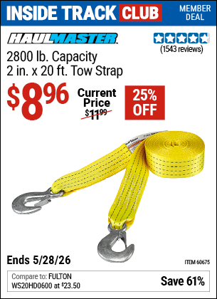 Harbor Freight HAUL-MASTER 2800 LB. CAPACITY, 2 IN. X 20 FT. TOW STRAP coupon