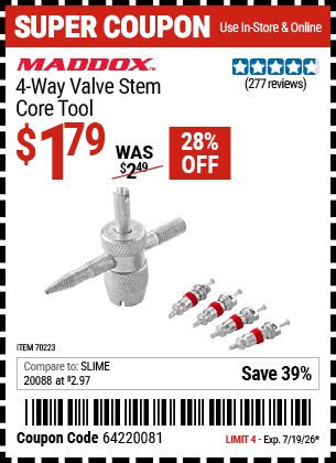 www.hfqpdb.com - MADDOX 4-WAY VALVE STEM CORE TOOL Lot No. 70223
