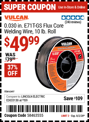 www.hfqpdb.com - VULCAN 0.030 IN. E71T-GS FLUX CORE WELDING WIRE, 10 LB. ROLL Lot No. 63497