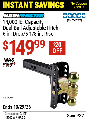 www.hfqpdb.com - HAUL-MASTER 14,000 LB. CAPACITY DUAL-BALL ADJUSTABLE HITCH, 6 IN. DROP/5-1/8 IN. RISE Lot No. 72685