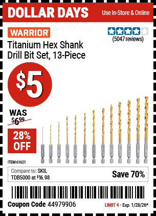 www.hfqpdb.com - WARRIOR TITANIUM HEX SHANK DRILL BIT SET, 13-PIECE Lot No. 61621/1800