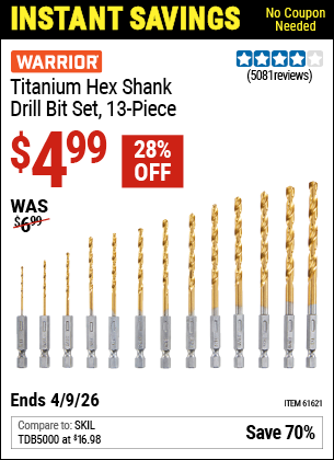 www.hfqpdb.com - WARRIOR TITANIUM HEX SHANK DRILL BIT SET, 13-PIECE Lot No. 61621/1800