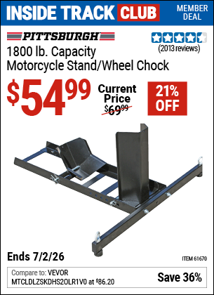 www.hfqpdb.com - PITTSBURGH 1800 LB. CAPACITY MOTORCYCLE STAND/WHEEL CHOCK Lot No. 61670