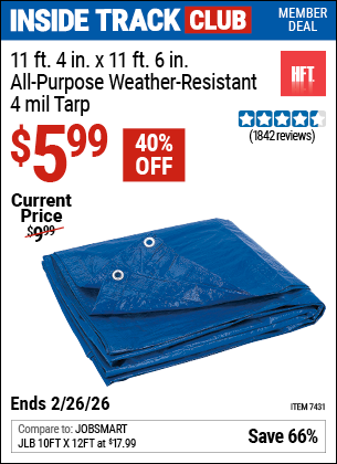 Harbor Freight HFT 11 FT. 4 IN. X 11 FT. 6 IN. BLUE ALL-PURPOSE WEATHER-RESISTANT 4 MIL TARP coupon