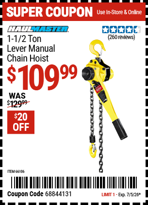 www.hfqpdb.com - HAUL-MASTER 1-1/2 TON LEVER MANUAL CHAIN HOIST Lot No. 66106