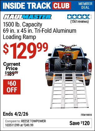 www.hfqpdb.com - HAUL-MASTER 1500 LB. CAPACITY, 69 IN. X 45 IN. TRI-FOLD ALUMINUM LOADING RAMP Lot No. 90018
